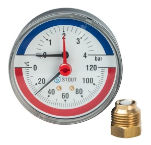 Термоманометр аксиальный в комплекте с автоматическим запорным клапаном Dn 80 мм 1/2" STOUT