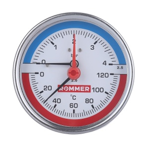 Термоманометр аксиальный Dn 80 мм ½", 0...120°C, 0-6 бар. Rommer